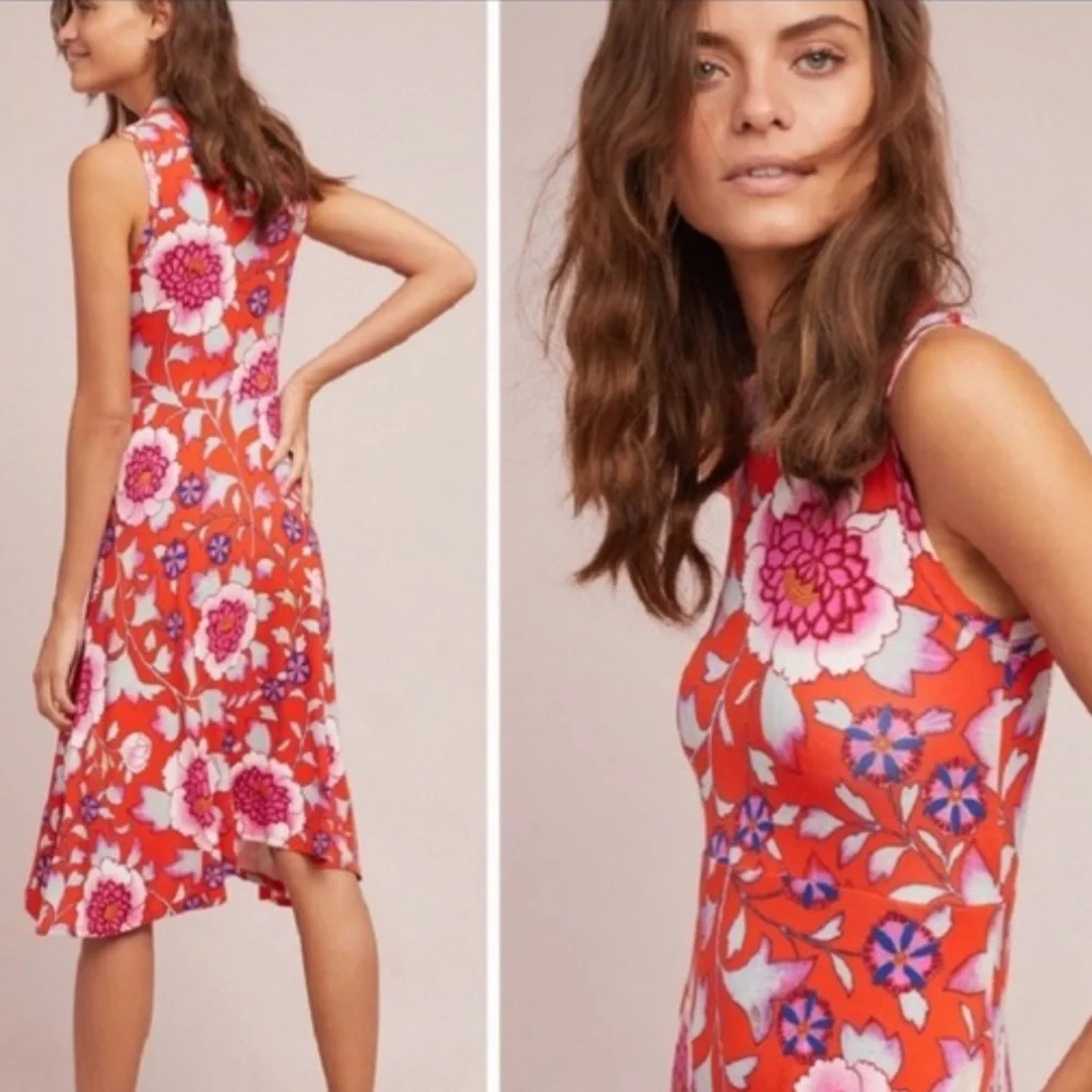Anthropologie Maeve The Cleary Floral Mockneck Dress Size S With Pockets - Picture 1 of 13